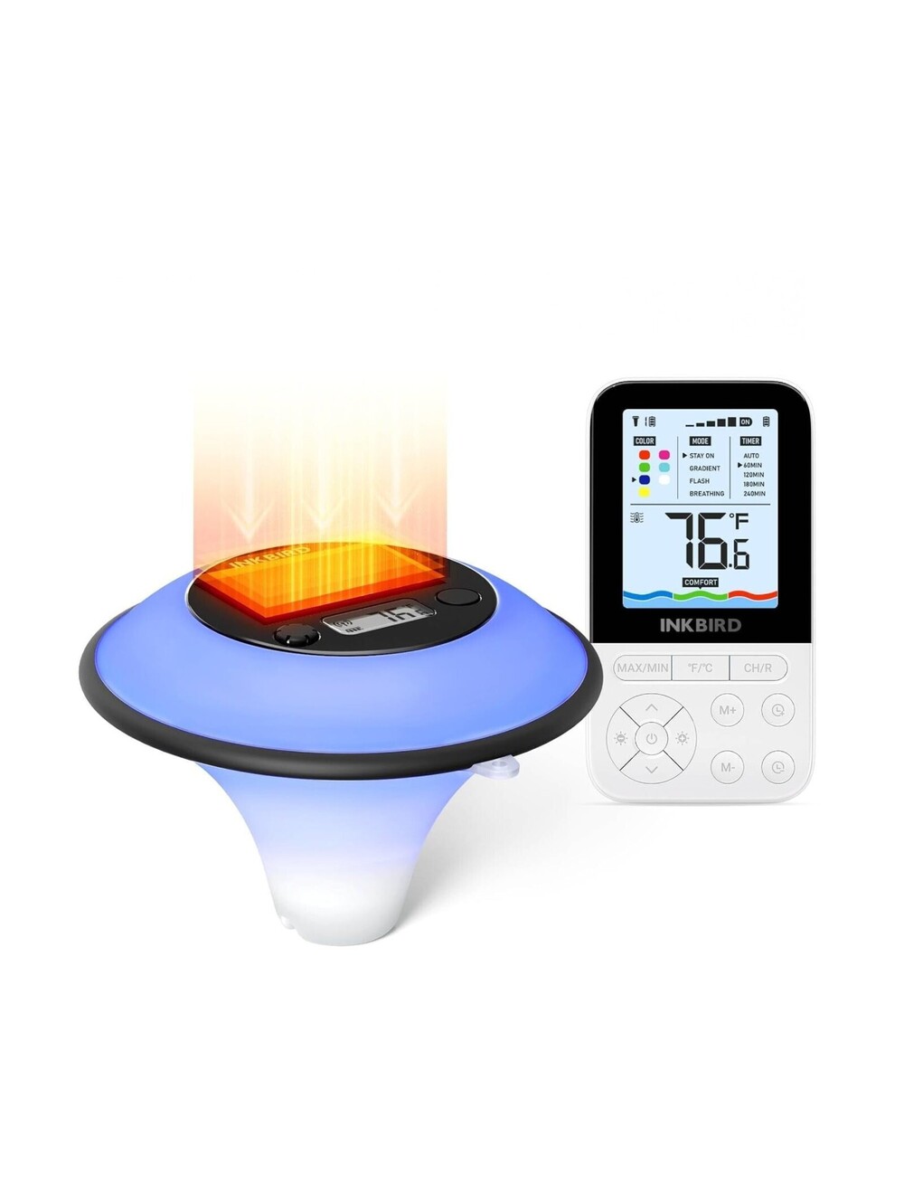 INKBIRD IBS-P05R Solar Powered Wireless Pool Thermometer 7-Color Ambient Lights